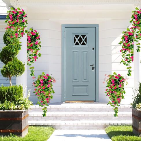 2 PCS Uv Simulation Artificial Petunia Flowers, 24 Bunches Rose Red Artificial Petunias for Outdoors, Simulation Artificial Petunias for Indoor/Outdoor Hanging Flowerpot and Windows Decorations in Saudi Arabia