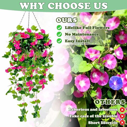 2 PCS Uv Simulation Artificial Petunia Flowers, 24 Bunches Rose Red Artificial Petunias for Outdoors, Simulation Artificial Petunias for Indoor/Outdoor Hanging Flowerpot and Windows Decorations in Saudi Arabia