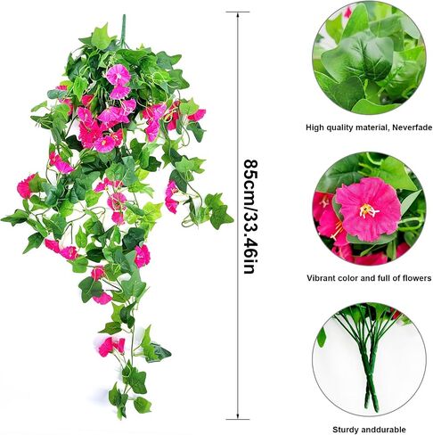 2 PCS Uv Simulation Artificial Petunia Flowers, 24 Bunches Rose Red Artificial Petunias for Outdoors, Simulation Artificial Petunias for Indoor/Outdoor Hanging Flowerpot and Windows Decorations in Saudi Arabia