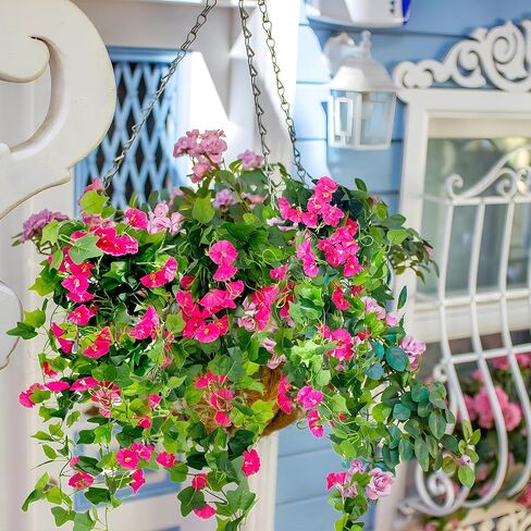 2 PCS Uv Simulation Artificial Petunia Flowers, 24 Bunches Rose Red Artificial Petunias for Outdoors, Simulation Artificial Petunias for Indoor/Outdoor Hanging Flowerpot and Windows Decorations in Saudi Arabia