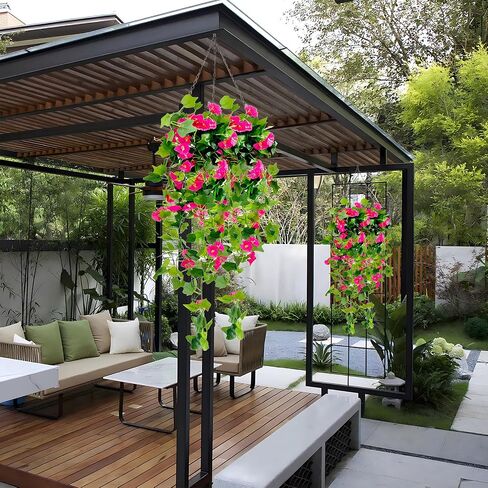 2 PCS Uv Simulation Artificial Petunia Flowers, 24 Bunches Rose Red Artificial Petunias for Outdoors, Simulation Artificial Petunias for Indoor/Outdoor Hanging Flowerpot and Windows Decorations in Saudi Arabia