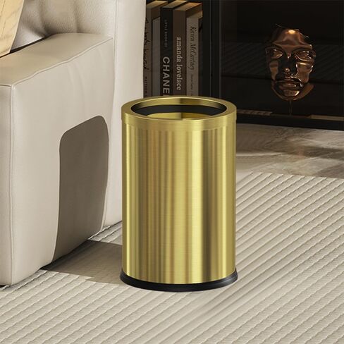 9L/2.4GAL metal bathroom trash can, open top garbage can,Stainless steel trash can without lid, small gold black wastebasket for bathroom, children's room,hotel, office (balck) in Kuwait
