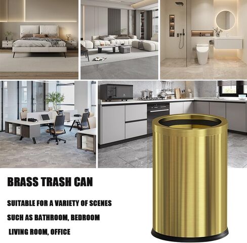 9L/2.4GAL metal bathroom trash can, open top garbage can,Stainless steel trash can without lid, small gold black wastebasket for bathroom, children's room,hotel, office (balck) in Kuwait