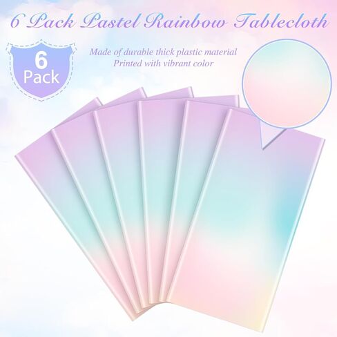 3Pcs Pastel Tablecloths,Plastic Rainbow Tablecloth Disposable Rectangle Pastel Table Covers for Baby Shower, Wedding, Birthday Party, Girl and Princess Party Decorations, 54 x 108 Inch in Kuwait