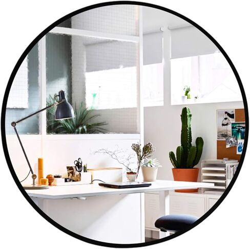 مرآة حائط Elevens - مرآة زخرفية مستديرة مثبتة على الحائط مقاس 32 بوصة - إطار معدني، مثالية للحمامات وغرف المعيشة - باللون الأسود in Kuwait