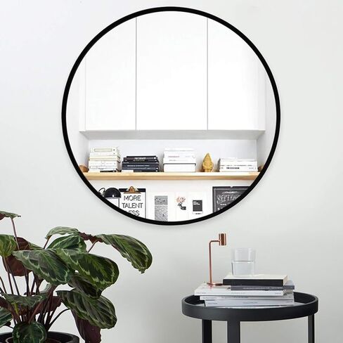 مرآة حائط Elevens - مرآة زخرفية مستديرة مثبتة على الحائط مقاس 32 بوصة - إطار معدني، مثالية للحمامات وغرف المعيشة - باللون الأسود in Kuwait