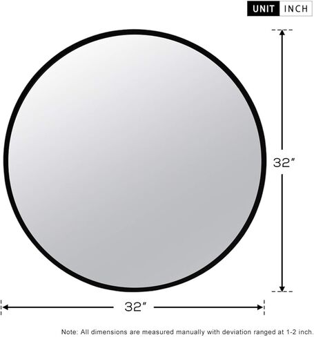 مرآة حائط Elevens - مرآة زخرفية مستديرة مثبتة على الحائط مقاس 32 بوصة - إطار معدني، مثالية للحمامات وغرف المعيشة - باللون الأسود in Kuwait