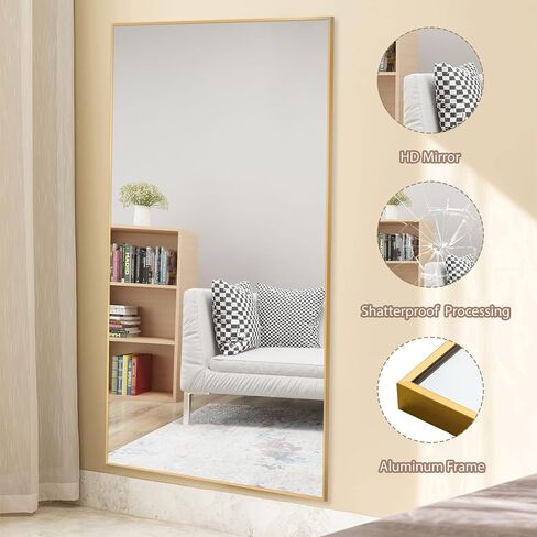 NeuType 71"x28" Long Mirror Mirrors for Wall Gym Mirrors for Home Gym Tall Mirror Large Mirror Full Length Gold Mirror Bathroom Wall Mirrors Rectangle Mirror Gold Full Length Mirror in Saudi Arabia