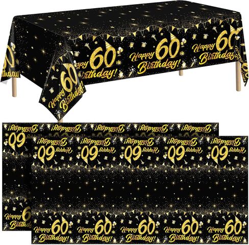 durony 2 Pack 18th Birthday Tablecloth Table Cover Plastic Black Gold Happy Tablecloth Waterproof Rectangular Table Cloth Cover for Indoor or Outdoor Parties Birthday in Saudi Arabia