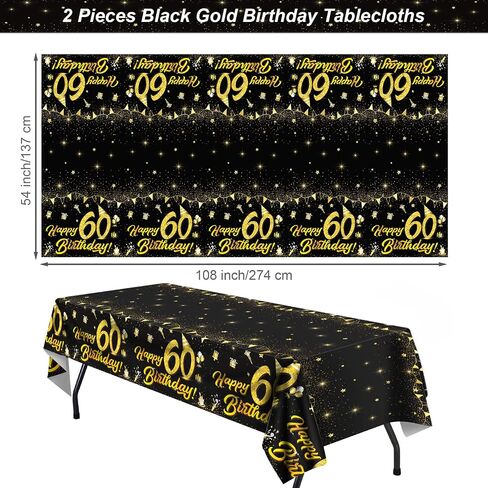 durony 2 Pack 18th Birthday Tablecloth Table Cover Plastic Black Gold Happy Tablecloth Waterproof Rectangular Table Cloth Cover for Indoor or Outdoor Parties Birthday in Saudi Arabia
