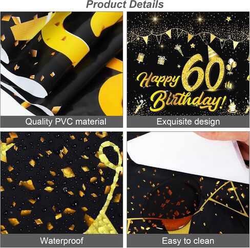 durony 2 Pack 18th Birthday Tablecloth Table Cover Plastic Black Gold Happy Tablecloth Waterproof Rectangular Table Cloth Cover for Indoor or Outdoor Parties Birthday in Saudi Arabia