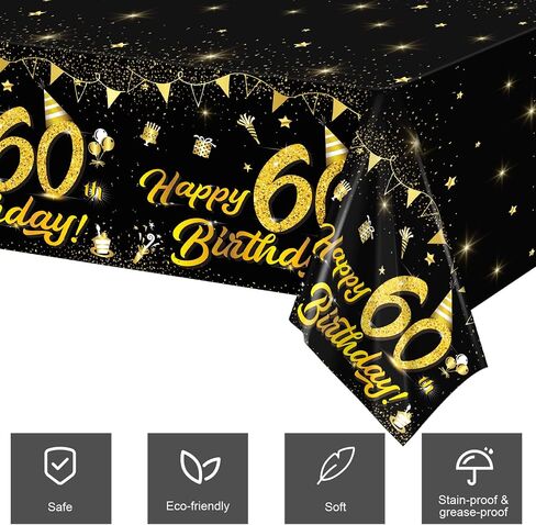 durony 2 Pack 18th Birthday Tablecloth Table Cover Plastic Black Gold Happy Tablecloth Waterproof Rectangular Table Cloth Cover for Indoor or Outdoor Parties Birthday in Saudi Arabia