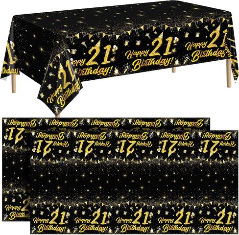 durony 2 Pack 18th Birthday Tablecloth Table Cover Plastic Black Gold Happy Tablecloth Waterproof Rectangular Table Cloth Cover for Indoor or Outdoor Parties Birthday in Saudi Arabia
