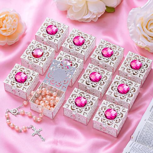24 Set First Communion Rosary Bead Bulk Glass Catholic Rosary with Holy Box Gem Religious Glossy Gift Cross Rosary in Saudi Arabia