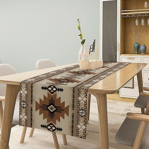 Tribal Table Runner,Aztec Retro Colorful Geometric Pattern Indigenous Style,Restaurant Kitchen Rectangular Tableclot,36X13inch in Saudi Arabia