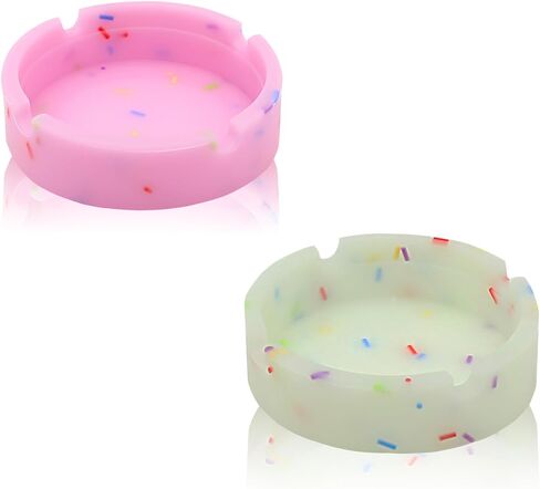 Luminous Silicone Ashtray, Premium Rubber High Heat Resistant Tray for Cigarettes, Glow in the Dark, Durable Round Ashtray for Patio, Office, and Outdoor/Indoor Use (pink+white) in Saudi Arabia