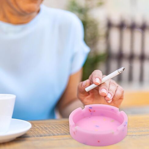 Luminous Silicone Ashtray, Premium Rubber High Heat Resistant Tray for Cigarettes, Glow in the Dark, Durable Round Ashtray for Patio, Office, and Outdoor/Indoor Use (pink+white) in Saudi Arabia