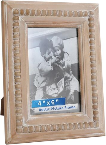 Farmhouse 4x6 Picture Frame, Boho Distressed Brown Photo Frame with Beaded Decor, Wall and Tabletop Display for Anniversaries, Birthdays, Christmas, New Year, Wedding in Saudi Arabia