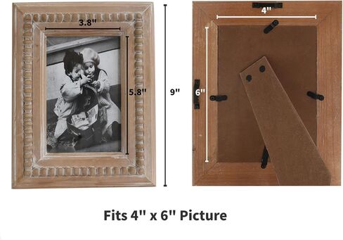 Farmhouse 4x6 Picture Frame, Boho Distressed Brown Photo Frame with Beaded Decor, Wall and Tabletop Display for Anniversaries, Birthdays, Christmas, New Year, Wedding in Saudi Arabia