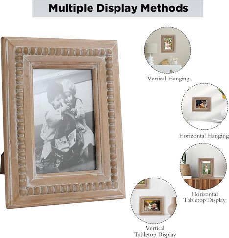 Farmhouse 4x6 Picture Frame, Boho Distressed Brown Photo Frame with Beaded Decor, Wall and Tabletop Display for Anniversaries, Birthdays, Christmas, New Year, Wedding in Saudi Arabia