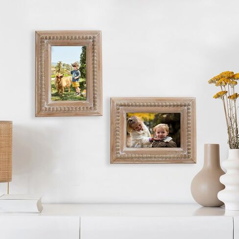 Farmhouse 4x6 Picture Frame, Boho Distressed Brown Photo Frame with Beaded Decor, Wall and Tabletop Display for Anniversaries, Birthdays, Christmas, New Year, Wedding in Saudi Arabia