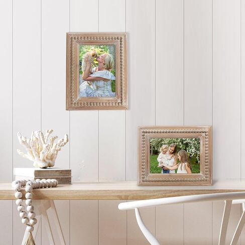 Farmhouse 4x6 Picture Frame, Boho Distressed Brown Photo Frame with Beaded Decor, Wall and Tabletop Display for Anniversaries, Birthdays, Christmas, New Year, Wedding in Saudi Arabia