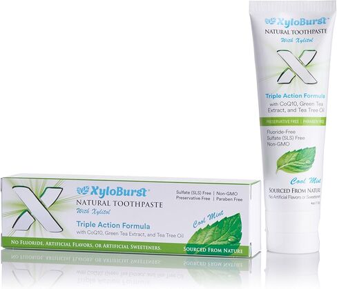 Xyloburst Natural Fluoride-Free Xylitol Premium Toothpaste with Xylitol and CoQ10 Cool Mint - SLS-Free, Paraben Free, Cruelty Free, 4 Ounce Tube Made in The USA (1 Tube) in Saudi Arabia