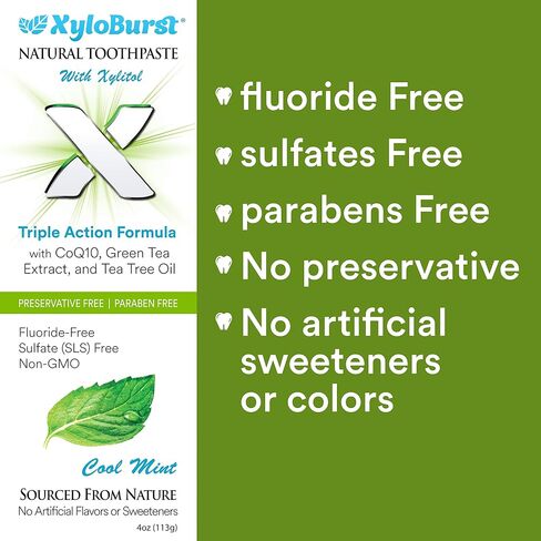 Xyloburst Natural Fluoride-Free Xylitol Premium Toothpaste with Xylitol and CoQ10 Cool Mint - SLS-Free, Paraben Free, Cruelty Free, 4 Ounce Tube Made in The USA (1 Tube) in Saudi Arabia
