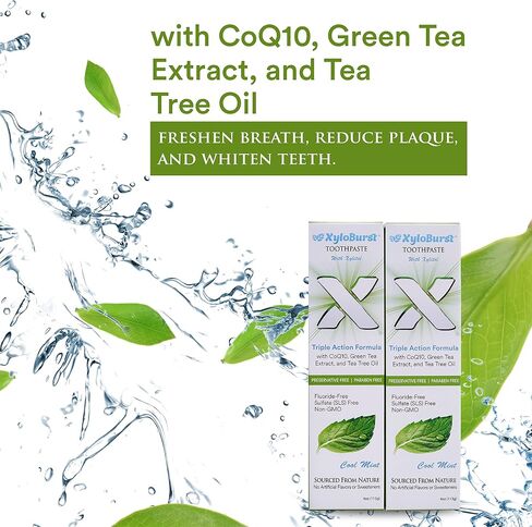 Xyloburst Natural Fluoride-Free Xylitol Premium Toothpaste with Xylitol and CoQ10 Cool Mint - SLS-Free, Paraben Free, Cruelty Free, 4 Ounce Tube Made in The USA (1 Tube) in Saudi Arabia