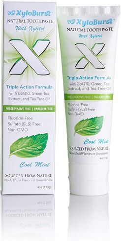 Xyloburst Natural Fluoride-Free Xylitol Premium Toothpaste with Xylitol and CoQ10 Cool Mint - SLS-Free, Paraben Free, Cruelty Free, 4 Ounce Tube Made in The USA (1 Tube) in Saudi Arabia