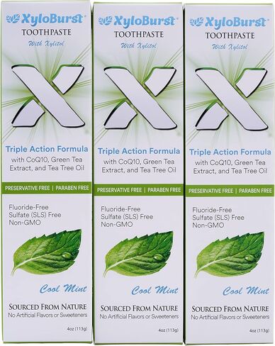 Xyloburst Natural Fluoride-Free Xylitol Premium Toothpaste with Xylitol and CoQ10 Cool Mint - SLS-Free, Paraben Free, Cruelty Free, 4 Ounce Tube Made in The USA (1 Tube) in Saudi Arabia