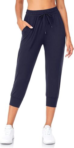 FULLSOFT Capri Sweatpants for Women-Womens Joggers with Pockets High Waisted Lounge Pants for Yoga Workout Running(Navy Blue-Small(Capri)) in Kuwait