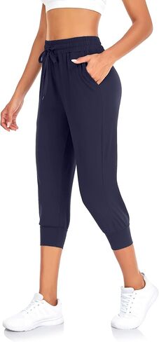 FULLSOFT Capri Sweatpants for Women-Womens Joggers with Pockets High Waisted Lounge Pants for Yoga Workout Running(Navy Blue-Small(Capri)) in Kuwait