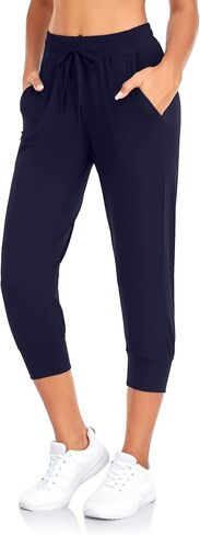 FULLSOFT Capri Sweatpants for Women-Womens Joggers with Pockets High Waisted Lounge Pants for Yoga Workout Running(Navy Blue-Small(Capri)) in Kuwait