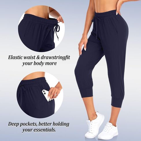 FULLSOFT Capri Sweatpants for Women-Womens Joggers with Pockets High Waisted Lounge Pants for Yoga Workout Running(Navy Blue-Small(Capri)) in Kuwait