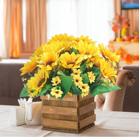 8 Packs Artificial Sunflowers with Stems Silk Fake Sunflowers Bouquet Plastic Silk Sunflowers Bulk Yellow Wedding Faux Flower Bunches for Wedding Party Decoration Vase Home (Vivid Style) in Saudi Arabia
