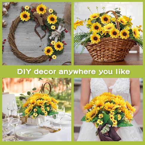 8 Packs Artificial Sunflowers with Stems Silk Fake Sunflowers Bouquet Plastic Silk Sunflowers Bulk Yellow Wedding Faux Flower Bunches for Wedding Party Decoration Vase Home (Vivid Style) in Saudi Arabia