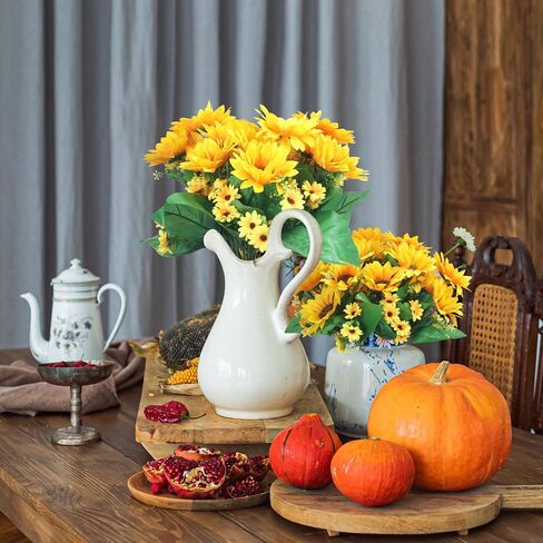 8 Packs Artificial Sunflowers with Stems Silk Fake Sunflowers Bouquet Plastic Silk Sunflowers Bulk Yellow Wedding Faux Flower Bunches for Wedding Party Decoration Vase Home (Vivid Style) in Saudi Arabia