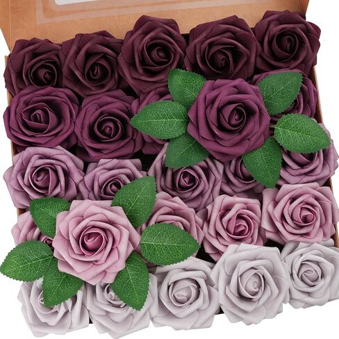 25pcs Artificial Flower，Real Looking Foam Roses w/Stem for DIY Wedding Bouquets Centerpieces Bridal Shower Party Decor-Shades of Navy Blue in Saudi Arabia