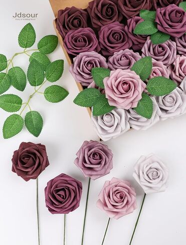 25pcs Artificial Flower，Real Looking Foam Roses w/Stem for DIY Wedding Bouquets Centerpieces Bridal Shower Party Decor-Shades of Navy Blue in Saudi Arabia