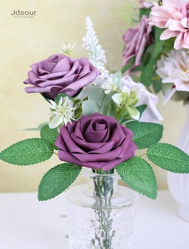 25pcs Artificial Flower，Real Looking Foam Roses w/Stem for DIY Wedding Bouquets Centerpieces Bridal Shower Party Decor-Shades of Navy Blue in Saudi Arabia