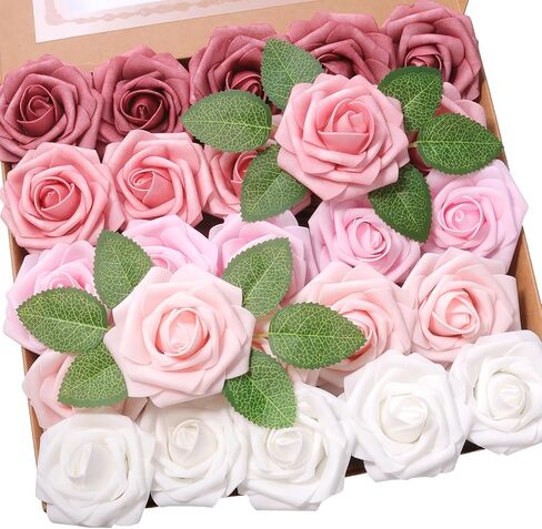 25pcs Artificial Flower，Real Looking Foam Roses w/Stem for DIY Wedding Bouquets Centerpieces Bridal Shower Party Decor-Shades of Navy Blue in Saudi Arabia