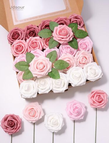 25pcs Artificial Flower，Real Looking Foam Roses w/Stem for DIY Wedding Bouquets Centerpieces Bridal Shower Party Decor-Shades of Navy Blue in Saudi Arabia