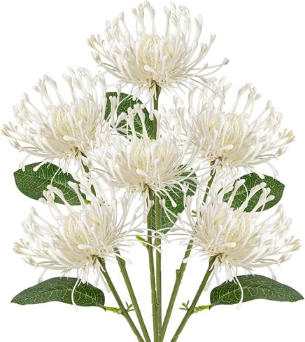 Briful 6PCS Artificial Chrysanthemum Fall Flowers 4'' Faux Pincushion Flower Large Spider Mums Autumn Flowers for Home Décor Centerpiece Wedding Bouquet (Burgundy) in Saudi Arabia