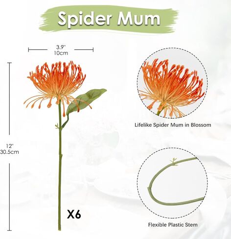 Briful 6PCS Artificial Chrysanthemum Fall Flowers 4'' Faux Pincushion Flower Large Spider Mums Autumn Flowers for Home Décor Centerpiece Wedding Bouquet (Burgundy) in Saudi Arabia
