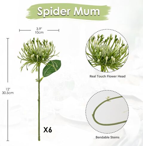 Briful 6PCS Artificial Chrysanthemum Fall Flowers 4'' Faux Pincushion Flower Large Spider Mums Autumn Flowers for Home Décor Centerpiece Wedding Bouquet (Burgundy) in Saudi Arabia