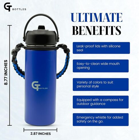 22oz Stainless Steel Vacuum Insulated Wide Mouth Water Bottle with 3 Lids and Paracord Handle for Hot & Cold Beverage (Pink, 22oz) in Saudi Arabia