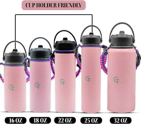 22oz Stainless Steel Vacuum Insulated Wide Mouth Water Bottle with 3 Lids and Paracord Handle for Hot & Cold Beverage (Pink, 22oz) in Saudi Arabia