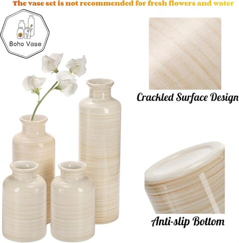 ZOOFOX 4 حزمة مزهريات ديكور منزلي ريفي، مزهريات بوهو حديثة مع لمسة نهائية متشققة لديكور الرف، مزهريات زخرفية بسيطة لحفلات الزفاف وطاولة العشاء، هدية الترحيب بالمنزل الجديد in Kuwait