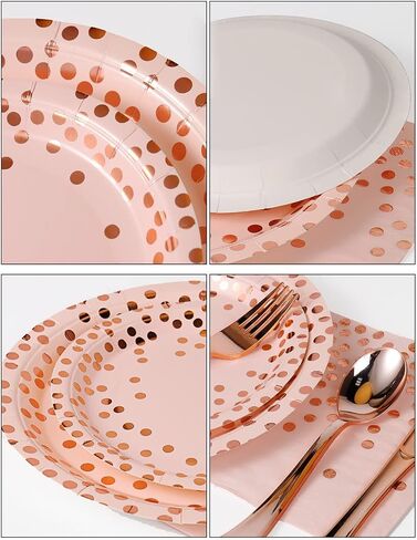 141 Pieces Pink and Rose Gold Party Supplies, Party Dinnerware Sets Include Paper Plates Napkins Cups Silverware, for Wedding Bridal Shower Engagement Birthday Parties Decoration -20 Serves in Saudi Arabia